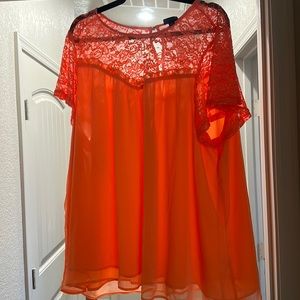 Coral chiffon and lace blouse